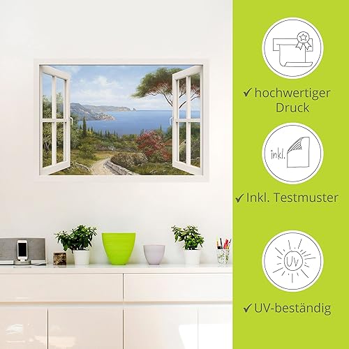 ARTland Wanddeko Wandtattoo selbstklebende Vinylfolie 130x90 cm Fensterblick Fenster Landschaft Natur Wald See Sonnenuntergang Wolken K2RH - Cheap-Us