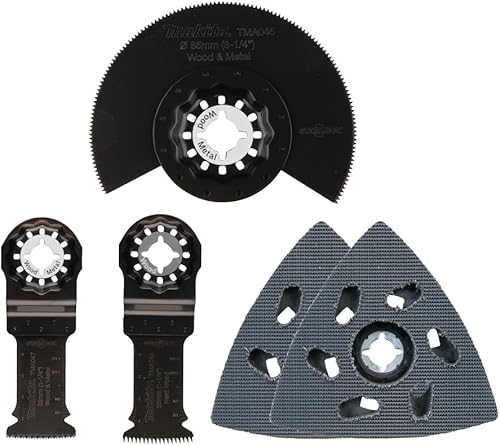 Makita B-67511 Starlock Schreiner-Set 5-tlg. für Holz, Holz mit Nagelrückständen, Aluminium, Epoxid, Gipskarton, Schleifarbeiten mit Delta-Schleifpapier, TMA045, TMA047, TMA053, TMA078 - Cheap-Us
