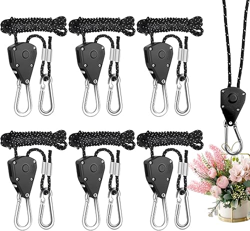 6 Stück 5m Seilratsche mit Haken, 1/8 Zoll Ratchet Hanger, Einstellbare Seil Ratsche, 150lb Duty Heavy Rope Seil Ratsche, Aufhänger Rope Ratchet, Schnalle Seilratsche für Zelt Camping, Pflanzen - Cheap-Us