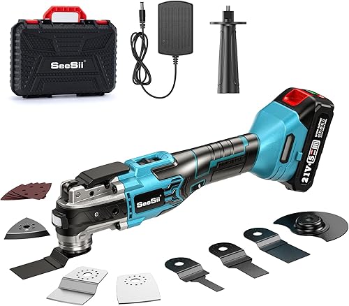 SeeSii Akku Multifunktionswerkzeug, 6-stufige 10800–20000 min⁻¹, 600W Akku-Multitool für Heimwerker & Bastelarbeiten, 3° Oszillationswinkel, 24-teiliges Zubehör inkl. 2,0-Ah-Akku - Cheap-Us