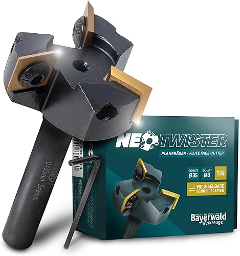 Bayerwald NeoTwister Planfräser für Oberfräse f. Holz - SchnittØ 35 mm/SchaftØ 8 mm - Planfräsen/Nutfräsen/Kantenfräsen - tauschbare TiN-besch. Messer - Profiwerkzeug, präzise&langlebig - Cheap-Us