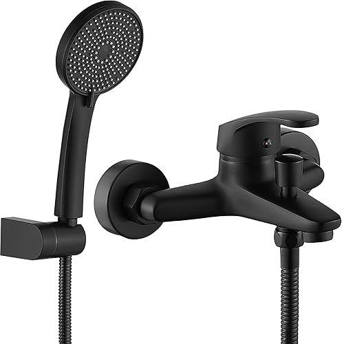 SWOYYU Badewannenarmatur mit Handbrause Duscharmatur Einhebel Wannenarmatur 5 Funktionen mit 150CM Schlauch Mischbatterie Dusche für Badewanne Bad Wandmontage Schwarz Matt - Cheap-Us