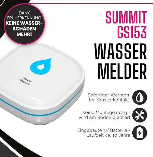 Summit Digital 3er Set GS153 Wassermelder mit Batterie 60x60x24,2 mm | Wassersensor mit 85dB Alarm | Wasseralarm Melder für Keller, Küche & Bad | batteriebetrieben, bis zu 10 Jahre Laufzeit - Cheap-Us