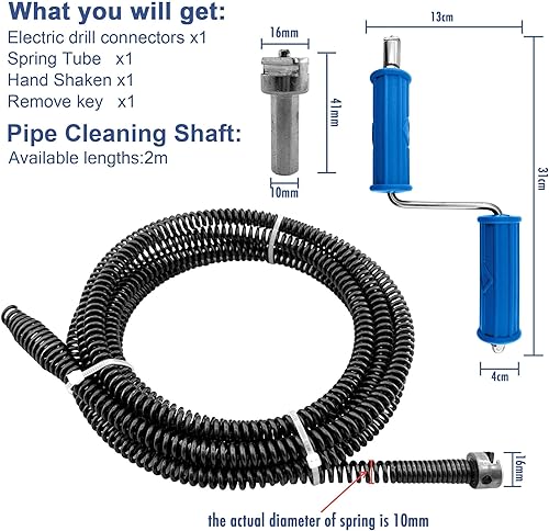 Rohrreinigungsspirale 5m, ø 10mm Rohrreinigungsspirale Abflussreiniger Spirale,mit Elektrischen und Manuellen Adaptern,Multifunktionale Rohrreinigungswelle,Effizientes Rohrreiniger - Cheap-Us