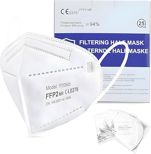 Hygiene100® 25 x FFP2-Masken, CE-zertifizierte Atemmasken, 5 Schichten, Partikelfiltermaske, hygienisch, einzeln verpackte Gesichtsmaske - Cheap-Us