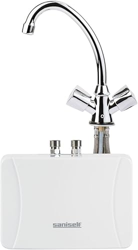 SaniSelf Hydraulischer Klein-Durchlauferhitzer für Handwaschbecken mit Edelstahl-Armatur, Untertisch, Energie sparend, 3,5 kW mit Stecker und Anschlussset, EEK A - Cheap-Us