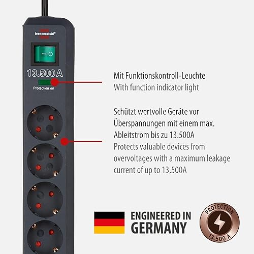 Brennenstuhl Steckdosenleiste 6-Fach mit Überspannungsschutz und 5m Kabel (Eco-Line Mehrfachsteckdose mit Schalter und erhöhtem Berührungsschutz) anthrazit - Cheap-Us