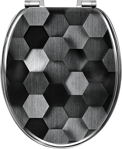 WOLTU Toilettendeckel mit Absenkautomatik, WC Sitz O Form MDF, Klodeckel mit Motiv, Klobrille Toilettenbrille WC Deckel, einfache Montage von unten, bis 175 kg Belastbar - Cheap-Us