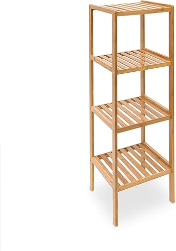 Relaxdays Badregal Bambus, Standregal Badezimmer & Küche, Bambusregal mit 4 offenen Ablagen, HBT 110 x 34 x 33 cm, natur, Braun - Cheap-Us