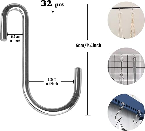 ilauke 32 Stück S Haken 2,4 in/6 CM, Multifunktion Edelstahlhaken Küchenhaken Haken S-förmige Hängehaken,Schwerlast Metallhaken Anti-Rost Haken für Küche Badezimmer Schlafzimmer Büro(Matt Schwarz) - Cheap-Us