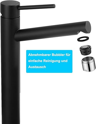 Tondiy Hoch Waschtischarmatur Matt Gold, Wasserhahn Bad Hohe Armatur für Aufsatzwaschbecken, Einhebelmischer Badarmatur mit Auslaufhöhe 233 mm, Aufsatzbecken Mischbatterie für Badezimmer - Cheap-Us