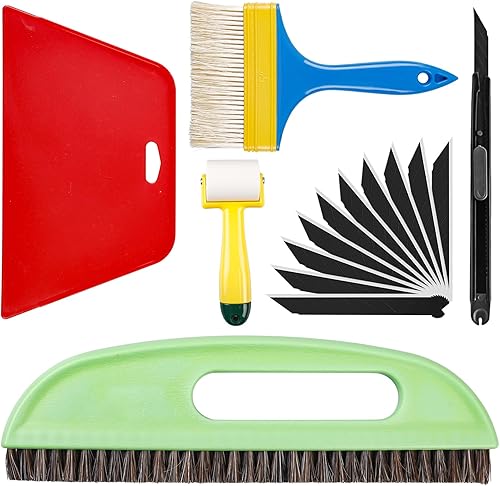 6-Teilig Tapezierwerkzeug, Tapezierset inklusive Tapezierbürste, Tapezieren, Rollen, Schneidwerkzeug, Tapetenglättungs Werkzeug, Tapeten Set für Klebekontakt, Malerbedarf - Cheap-Us