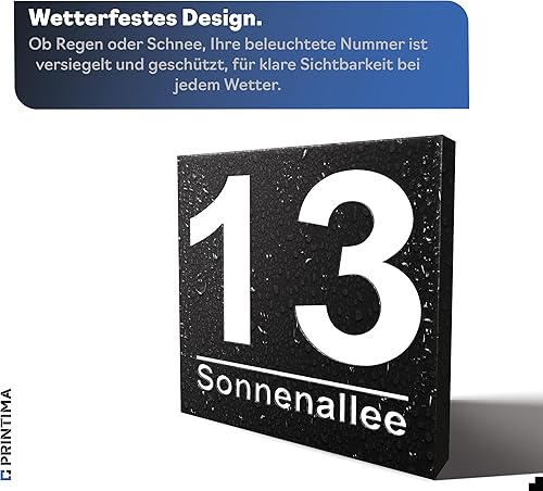 PRINTIMA Premium Gravur Personalisierter Hausnummer Anthrazit Beleuchtet Led Strom 230V, Hausnummernschild mit Dämmerungssensor |30x30cm, 4W/A+++| Wasserdicht, Funktion trifft auf Qualität und Stil - Cheap-Us