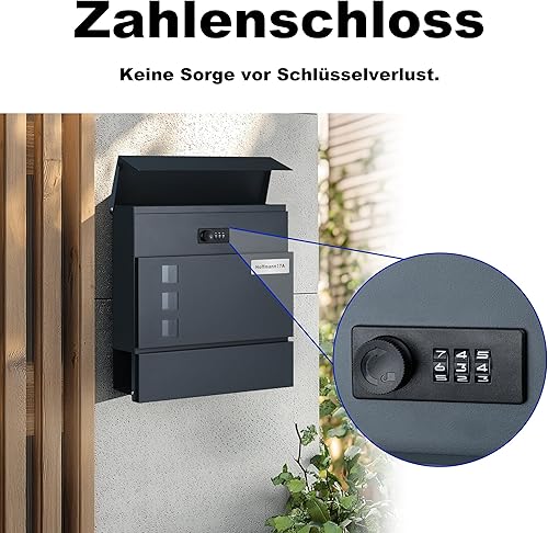 Zedelmaier Personalisiert Briefkasten mit Edelstahl Namensschild Wandbriefkasten Postkasten Briefkästen mit Zeitungsfach inkl. 2 Schlüsseln und Schloss Mailbox Anthrazit (10 X 31 X 33 cm) - Cheap-Us