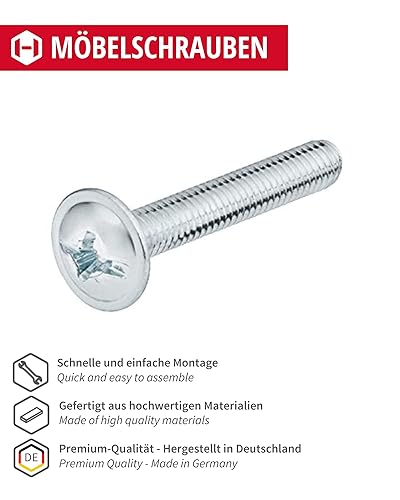 Gedotec Möbelschrauben M4 Stahl verzinkt - H10644 | 25 Stück - Griffschrauben für Möbelgriffe | Möbelverbinder - M4 x 25 mm | Gewindeschrauben - Möbelgriffschrauben - Verbindungsschrauben - Schränke - Cheap-Us