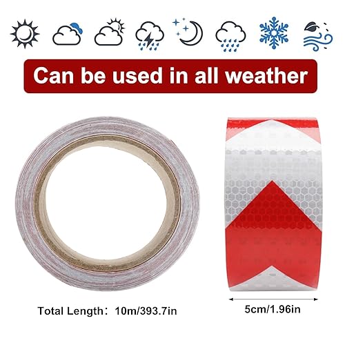 Jinsion Reflektorband Selbstklebend,Selbstklebend Klebeband Rot Weiß,Warnaufkleber Reflektorband,Reflektorband Klebeband,Reflektierende Aufkleber Reflektierendes Klebeband für Sicherheit Warnung - Cheap-Us
