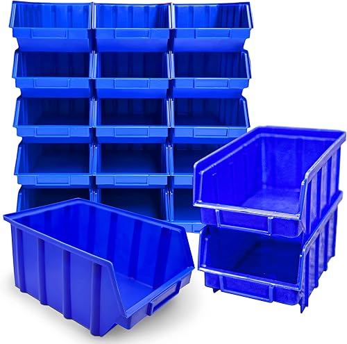 15x Stapelboxen Blau Größe 4 (BxTxH) 222x340x157mm stapelbar blaue Sichtbox Regalbox Lagerbox Sichtlagerkästen Stapelkästen - Cheap-Us
