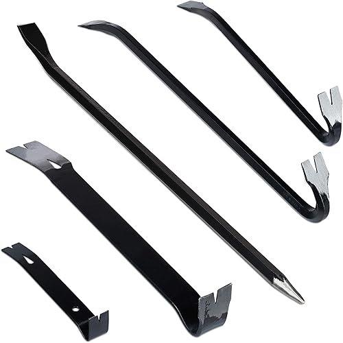 Relaxdays Brecheisen Set 5-teilig, Brechstange sechskant, Nageleisen groß, Kuhfuß lang, Montierhebel, aus Stahl, schwarz, 4 x 58 x 2.5 cm - Cheap-Us