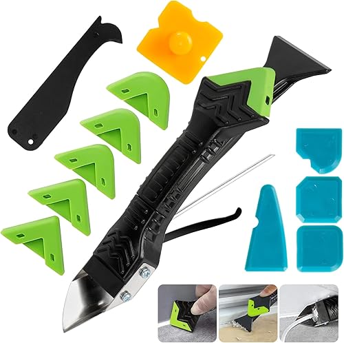 Silikonentferner Werkzeug Set, 5 in 1 Silikon Abzieher Werkzeug Set, mit 6 Auswechselbar Silikonpads, 4 Fugenglätter, ​1 Dichtungsabdeckung, für Küche Bad Boden Spüle Fenster Abdichtung - Cheap-Us