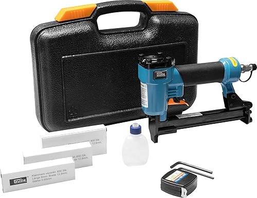 Güde Druckluft-Klammergerät KN 14 (Anschlussgewinde IG 1/4 ', 0,95 mm Klammerstärke, inkl. 1800 Klammern (8/10/14 mm), Tragekoffer, Ölflasche, 2 Inbusschlüssel, Rollbandmaß) - Cheap-Us