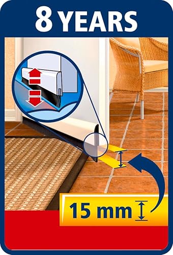 tesa tesamoll Alu COMFORT Türdichtschiene für unebene Böden - Selbstklebende Türdichtung zum Schutz vor Zugluft - mit Bürstendichtung bis 15 mm - Braun - Cheap-Us