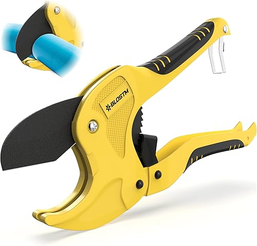 BLOSTM Kunststoff-Rohrschneider – robuste Ratschen-Rohrschneider mit 42 mm Außendurchmesser Schnittkapazität für PVC, PEX, PPR Kunststoffrohre und Gummischläuche – ergonomischer rutschfester Griff - Cheap-Us