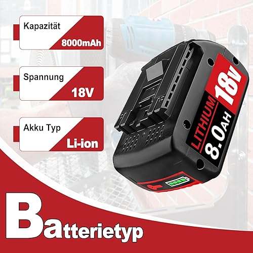 2 Stück 8.0 Ah BAT610G BAT609 Ersatz für Bosch 18V Akku BAT609G BAT618 BAT618G BAT619 BAT619G BAT622 BAT620-2PK SKC181-202L (8.0-2-1) - Cheap-Us