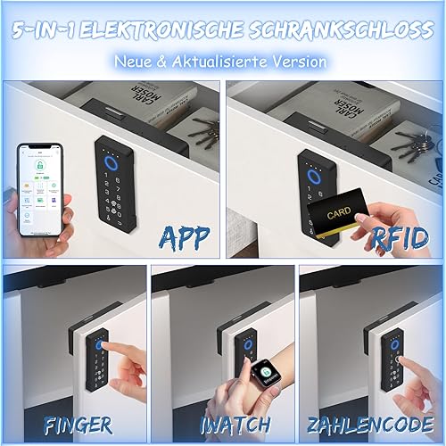 Eseesmart Schubladen Schloss mit Fingerabdruck, Smart RFID Fingerprint Möbelschloss mit Zahlencode APP, Tastatur Digitales Elektronisches Schlüsselloses Schubladenschloss für Schrank Spind Möbel - Cheap-Us