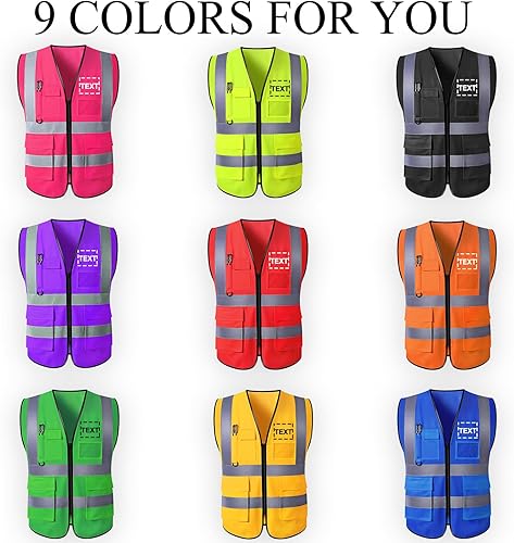 Morlavid Warnweste Personalisiert mit Logo Text Sicherheitsweste mit Reißverschluss Taschen fur Bauarbeiter - Cheap-Us
