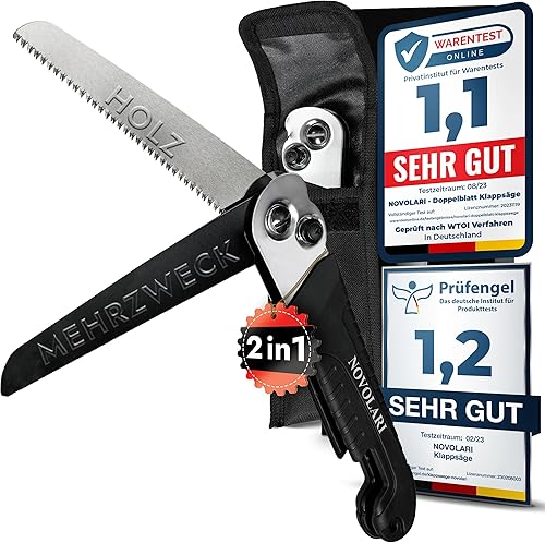 Novolari® Premium Klappsäge 20cm Patentierte Japanklingen bruchsicher inkl. Gürteltasche 2in1 Säge für Holz, Alu, Kunststoff - Survival Astsäge Outdoor Camping Garten Bushcraft Multifunktionssäge - Cheap-Us