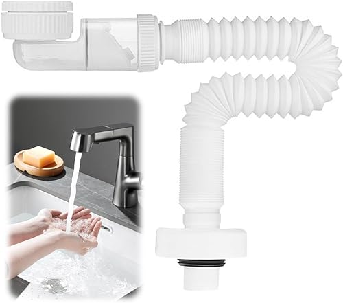 DASIAUTOEM 1 1/4 Zoll Siphon, Raumsparsiphon, Einstellbarer Siphon Waschbecken, Flexibles Ablaufschlauch, Geruchsdichter Flexibler Siphon, Austauschbarer Abwasserrohr, Abflussrohr mit Geruchsverschlus - Cheap-Us