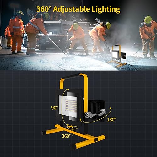 Viugreum Baustrahler 100W 8000lumen 6500K Einstellbare Richtung LED Baustrahler 230V Kaltweiss Scheinwerfer IP65 Wasserdicht Arbeitsscheinwerfer Bauscheinwerfer mit Stecker 3m Stativ für Baustellen - Cheap-Us