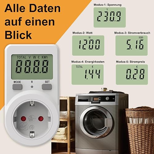 NOVKIT Stromzähler für Steckdose, Energiekostenmessgerät, Stromverbrauchsmesser mit Speicherfunktion (230V / 16A / 3680W) (1) - Cheap-Us