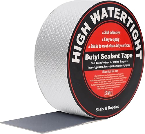 ViShawtek Butylband Wasserdichtes Aluminium Klebeband Dachpappe Selbstklebend Bitumenband Reparatur-klebeband Alufolie Dickes Dichtband zum Abdichten im Pool Loch Wohnmobil Bad 5cm(B) x 5m(L) - Cheap-Us