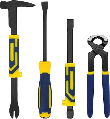 MANUFORE 4er Set Brechstange Nagelzieher, 12“ Brechstange, 12“ Brechstange mit Hammer, 10“ Meißel und 8“ Zimmermanns Zangen Set - Cheap-Us