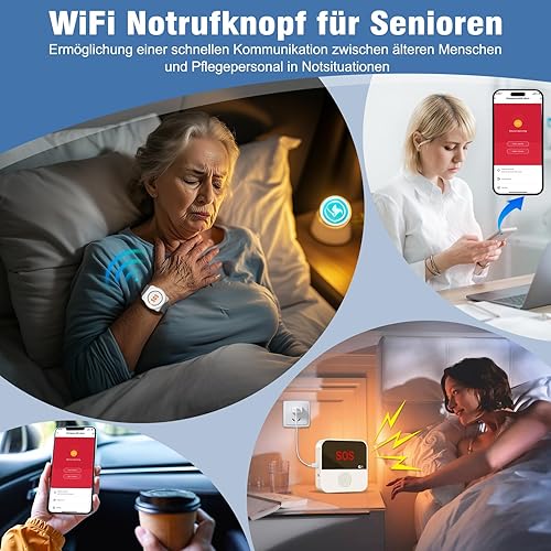 ChunHee WiFi Notrufknopf für Senioren Notfallarmband Emergency Alert System für Senioren Patienten Behinderte Ältere 1 Notrufknopf 1 Notruf Armband 1 Receiver(unterstützt nur 2.4GHz Wi-Fi) - Cheap-Us
