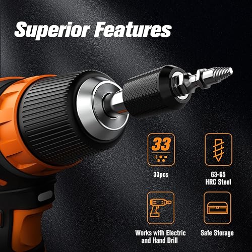 Nuovoware Schraubenausdreher Set, 33 PCS Broken Screw Extractor Kit mit 2 Magnetischem Verlängerungsbithalter und Sockeladapter Schnellarbeitsstähle Schrauben Entferner für Schrauben, Schwarz - Cheap-Us