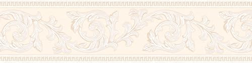 A.S. Création Bordüre - Papierbordüre in erhabener Barockoptik in Beige und Creme - auf 5,00 m x 0,13 m je Rolle - Cheap-Us