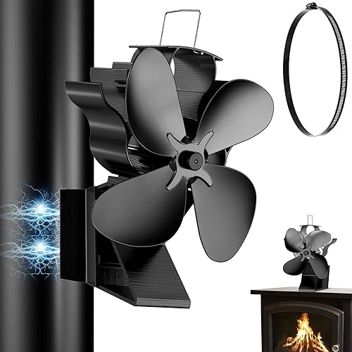 Aissom 2 in 1 Kaminventilator Magnetisch, 4 Blatt Ofenventilator Magnetisc, Ofenventilator Ohne Strom Leiser Betrieb für Kaminrohr/Kaminofen/Kamin/Ofen/Holz/Ofenrohr, mit 1 Ersatzring - Cheap-Us