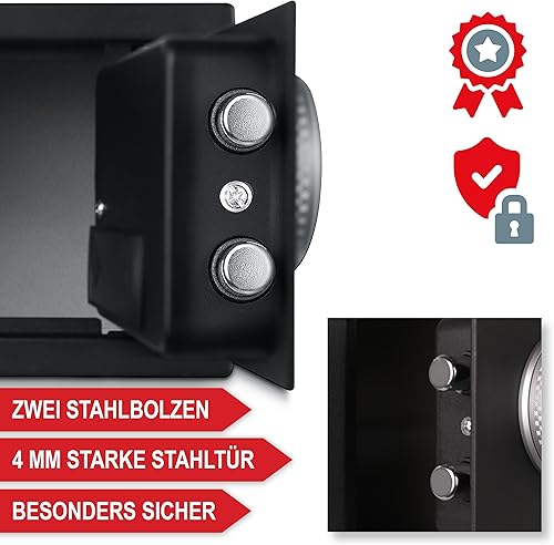 ONBEST elektr. Tresor, Safe mit Fingerabdruck, Zahlen code & Schlüssel – Safe aus Stahl mit 2 Schließbolzen – Geld, Wertsachen & Dokumente sicher verwahren – Möbel-safe 20x31x20 cm groß (M) - Cheap-Us