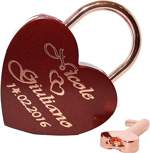 NEU Liebesschloss Herz ROT-Rosegold mit Gravur nach Wunsch Groß 60x45 mm - Cheap-Us
