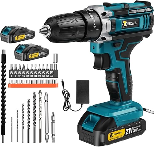 CONENTOOL 21V Akkuschrauber Set, Akku bohrschrauber mit 2x 2000mAh Akkus, 45 N.m Max schlagbohrschrauber, 2-Gang, Drehmoment auf 25+3 Stufen, Akkubohrer mit 30PCS Zubehöre - Cheap-Us