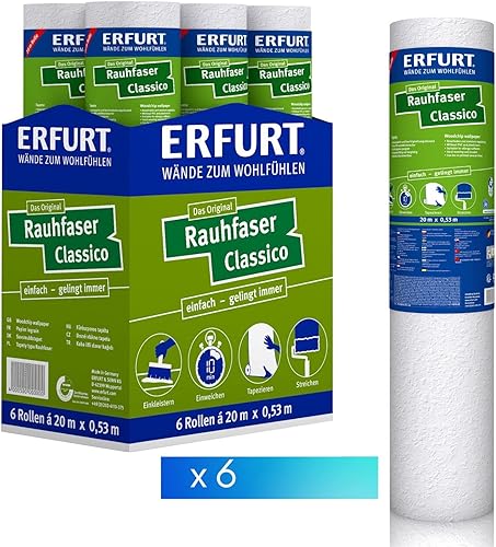 Erfurt Rauhfaser CLASSICO Weiß Rauhfasertapete überstreichbar klassische Strukturtapete 6 Rollen 20 x 0.53m - Cheap-Us