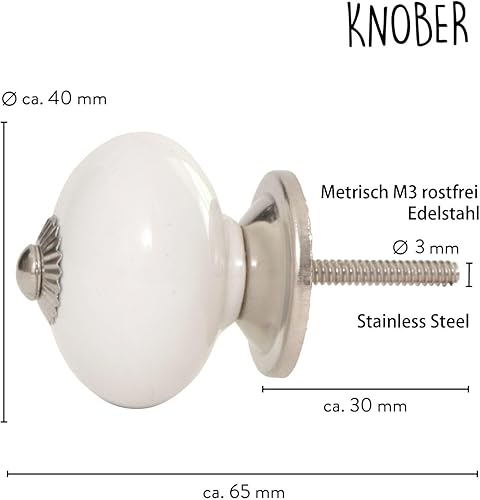 Knober 20 X Stück Set | Erdfarbend | | Montur aus Edestahl | Möbelknöpfe 40mm Knauf | Türgriff Gewinde metrisch M3 | handbemalt | Set 03 - Cheap-Us
