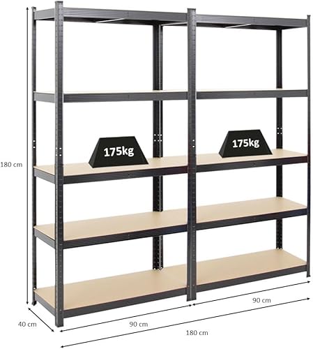 PROREGAL Mega Deal 2X Kellerregal Gorilla | HxBxT 180x90x40cm | Fachlast 175kg | Verzinkt | Garagenregal Schwerlastregal Werkstattregal Lagerregal Steckregal - Cheap-Us