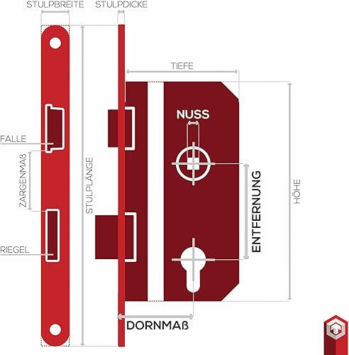 ToniTec WC Einsteckschloss DIN Links Badschloss Dornmaß 55 mm, Stulp 20 mm - Cheap-Us