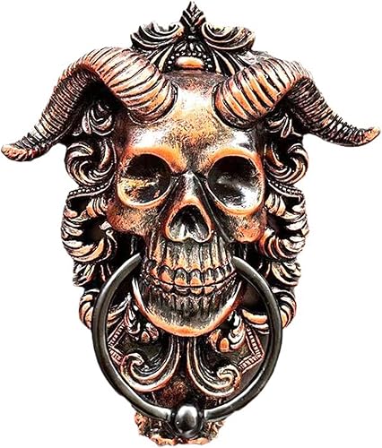 Hängender Gothic Türklopfer,3D Harz Hörner Totenkopf Wanddeko,Halloween Ziegenhorn Gott Hängender Türklopfer,10.5 * 13cm,Haustürdeko Totenkopf Skulptur, Wandhalterung Deko als Moderne Wanddekoration - Cheap-Us