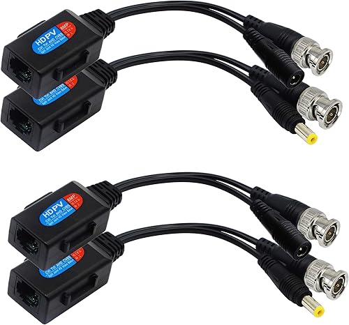 zdyCGTime Balun HD Cat5 RJ45 auf BNC Video Baluns Transceiver Passiv mit Stromanschluss für 720P 1080P 3MP 4MP 5MP HD-CVI/TVI/AHD/CVBS/960H Kamera (2 Paare) - Cheap-Us