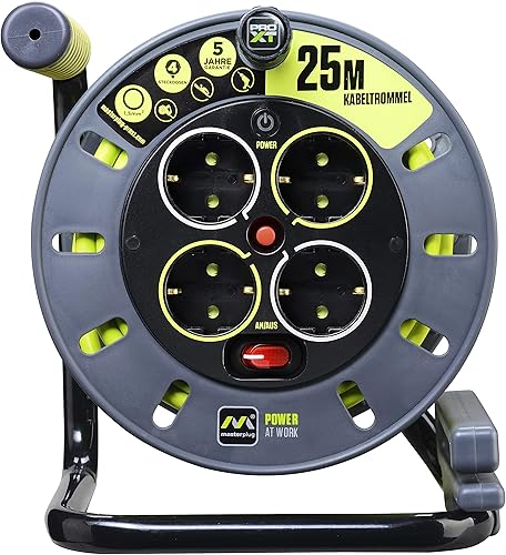 Masterplug Pro-XT Kabeltrommel Verlängerungskabel 15m - Outdoor Steckdose mit 4 Anschlüssen, Thermoschutz & Netzschalter, verlängerungskabel außen - Cheap-Us