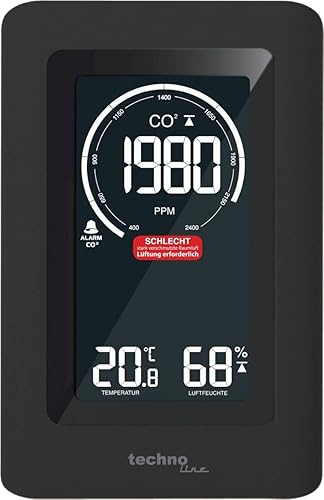 Technoline Co2 Messgerät WL1030, CO2-Anzeige, mit grafischen, farbiger Lüftungsempfehlungen (grün, gelb, rot), NDIR Sensor, schwarz - Cheap-Us